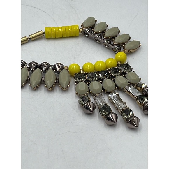 J. Crew‎ Colorful Yellow Sage Green Gray Rhinestone Statement Gold Tone Necklace - Picture 15 of 16